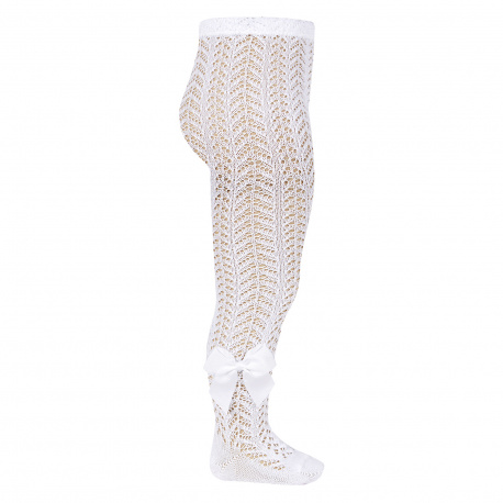Openwork perle tights with side grossgrain bow WHITE