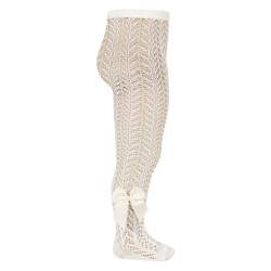 Openwork perle tights with side grossgrain bow BEIGE