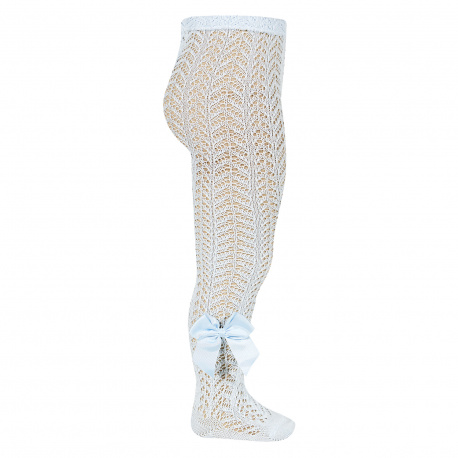 Openwork perle tights with side grossgrain bow BABY BLUE