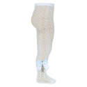 Openwork perle tights with side grossgrain bow BABY BLUE
