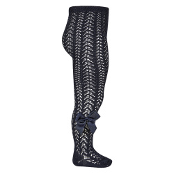Openwork perle tights with side grossgrain bow NAVY BLUE