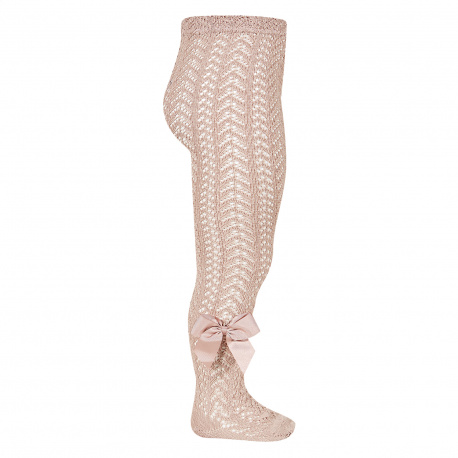 Openwork perle tights with side grossgrain bow OLD ROSE