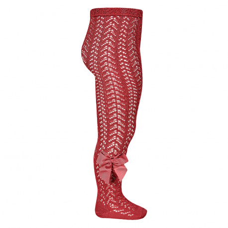 Openwork perle tights with side grossgrain bow RED