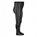 Openwork perle tights with side grossgrain bow BLACK