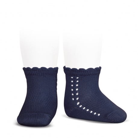 Perle side openwork short socks NAVY BLUE