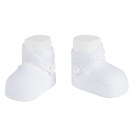 Garter stitch booties with buttons WHITE