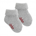 Wool terry short socks with folded cuff ALUMINIUM