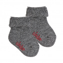 Wool terry short socks with folded cuff LIGHT GREY