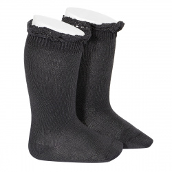 Buy Knee socks with lace edging socks COAL in the online store Condor. Made in Spain. Visit the LACE TRIM SOCKS section where you will find more colors and products that you will surely fall in love with. We invite you to take a look around our online store.