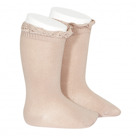 Knee socks with lace edging socks OLD ROSE