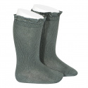 Knee socks with lace edging socks LICHEN GREEN