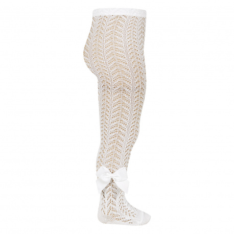 Openwork perle tights with side grossgrain bow CREAM