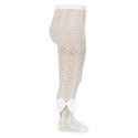 Openwork perle tights with side grossgrain bow CREAM