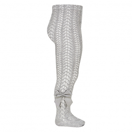 Openwork perle tights with side grossgrain bow ALUMINIUM