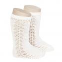 Side openwork knee-high warm-cotton socks CREAM