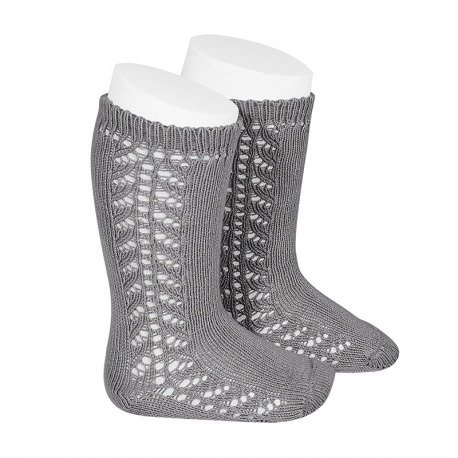 Side openwork knee-high warm-cotton socks LIGHT GREY