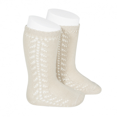 Side openwork knee-high warm-cotton socks LINEN