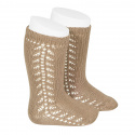 Side openwork knee-high warm-cotton socks CAMEL