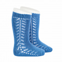 Side openwork knee-high warm-cotton socks FRENCH BLUE