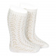 Warm cotton openwork knee-high socks CREAM