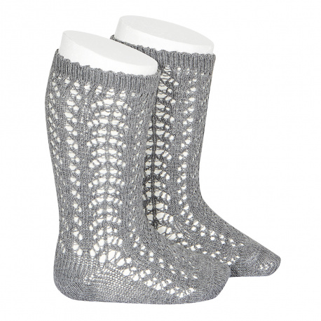 Warm cotton openwork knee-high socks LIGHT GREY