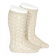 Warm cotton openwork knee-high socks LINEN
