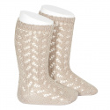 Warm cotton openwork knee-high socks STONE