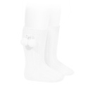 Warm cotton rib knee-high socks with pompoms WHITE