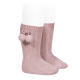 Warm cotton rib knee-high socks with pompoms PALE PINK