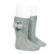 Warm cotton rib knee-high socks with pompoms DRY GREEN