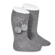 Warm cotton knee-high socks with pompoms LIGHT GREY