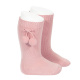 Warm cotton knee-high socks with pompoms PALE PINK