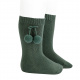 Warm cotton knee-high socks with pompoms PINE