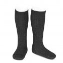 Lurex rib knee-high socks BLACK