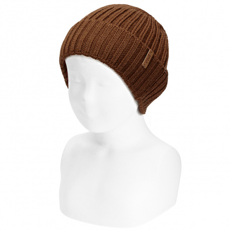 Buy Merino wool-blend fold-over ribbed beanie CHOCOLATE in the online store Condor. Made in Spain. Visit the ACCESSORIES FOR KIDS section where you will find more colors and products that you will surely fall in love with. We invite you to take a look around our online store.