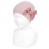 Buy Garter stitch knit hat with big velvet bow PALE PINK in the online store Condor. Made in Spain. Visit the ACCESSORIES FOR KIDS section where you will find more colors and products that you will surely fall in love with. We invite you to take a look around our online store.