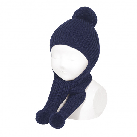 English rib stitch scarf-hat NAVY BLUE