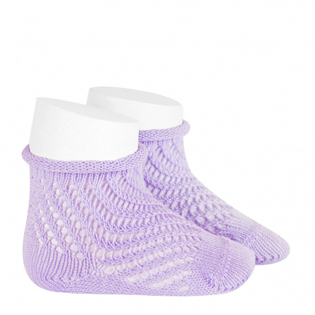 Net openwork perle short socks with rolled cuff MAUVE