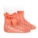 Cotton openwork short socks with bow PEONY