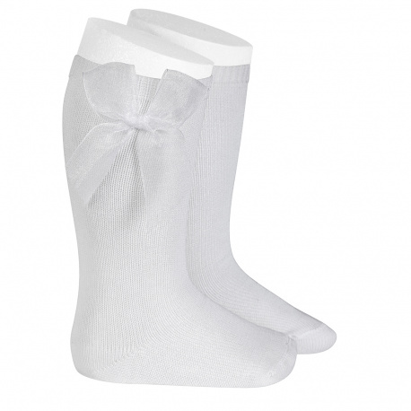 Knee high socks with organza bow WHITE