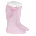 Knee high socks with organza bow PINK