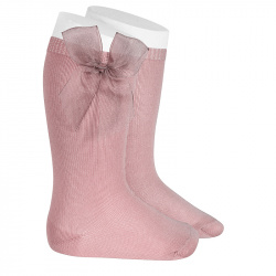 Knee high socks with organza bow PALE PINK