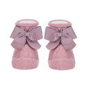 Baby warm cotton booties with grossgrainbow PALE PINK