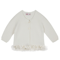 Shop the Garter stitch cardigan with tulle waist CREAM Condor. Available in a wide variety of colors to match with leotards, socks, and bonnets. Knitwear cardigans and also bolero cardigans for girls made of 100% cotton. Ideal as basics for back to school uniforms and for communions, weddings and baptisms.