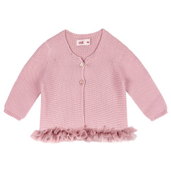 Garter stitch cardigan with tulle waist PALE PINK