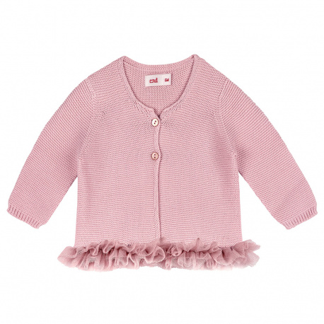 Shop the Garter stitch cardigan with tulle waist PALE PINK Condor. Available in a wide variety of colors to match with leotards, socks, and bonnets. Knitwear cardigans and also bolero cardigans for girls made of 100% cotton. Ideal as basics for back to school uniforms and for communions, weddings and baptisms.