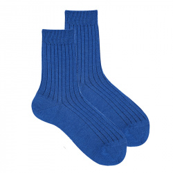 Merino wool rib short socks BLUE