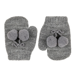 One-finger baby mittens with pompoms LIGHT GREY