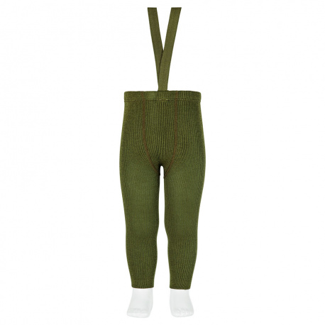Merino wool-blend leggings w/elastic suspenders MOSS