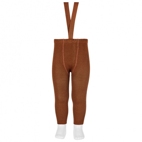 Merino wool-blend leggings w/elastic suspenders CHOCOLATE
